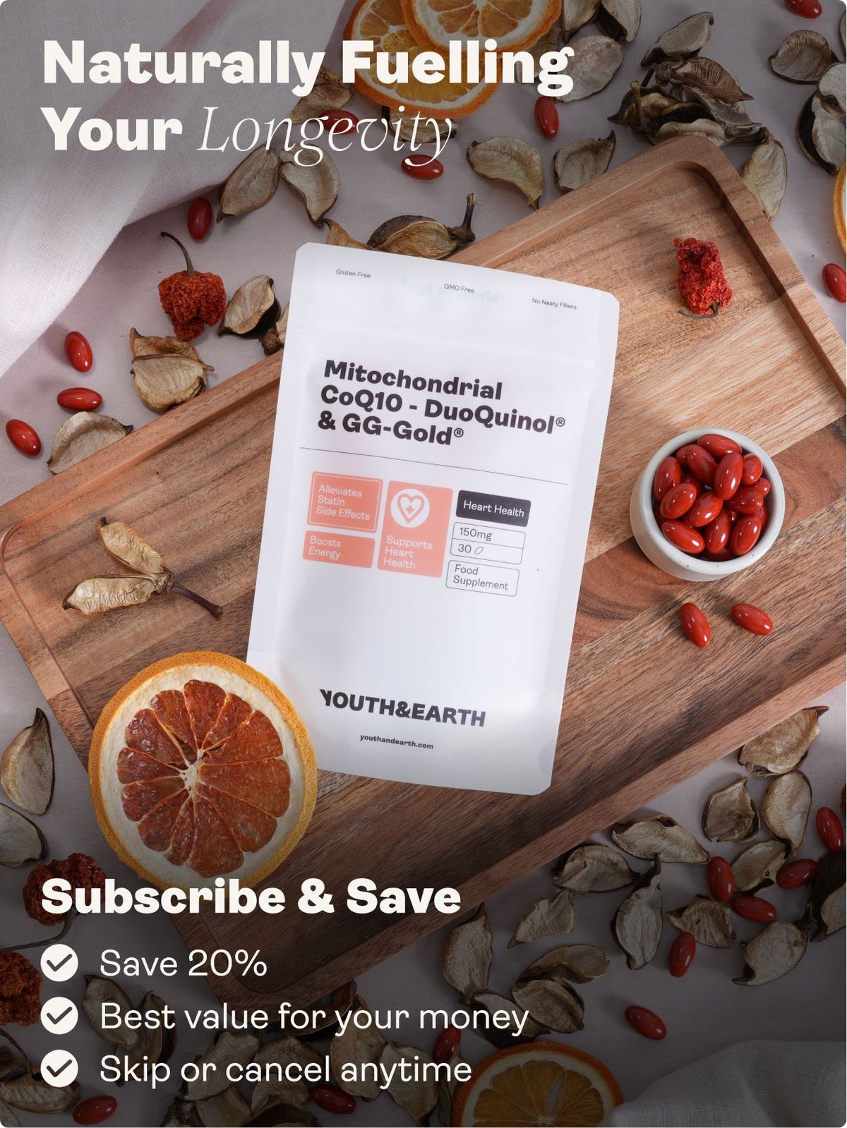MITOCHONDRIAL CoQ10 (DuoQuinol® & GG-Gold®) Supplement - Youth & Earth UK Store -
