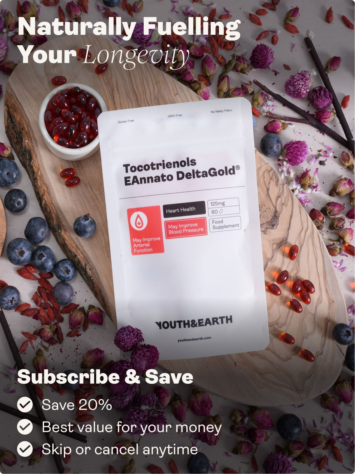 Tocotrienols EAnnato Delta Gold 125mg, 60 Softgels - Youth & Earth UK Store -