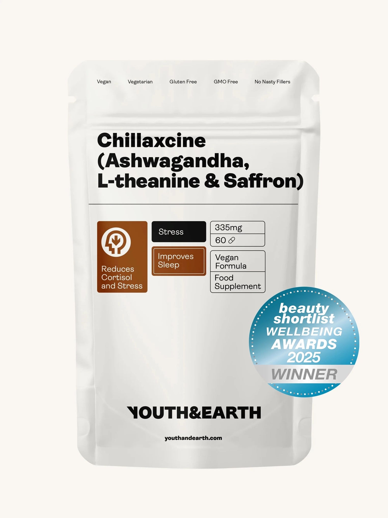 CHILLAXCINE (Ashwagandha, L-theanine & Saffron) 335mg, 60 Capsules - Youth & Earth UK Store - Ashwagandha, L-theanine & Saffron