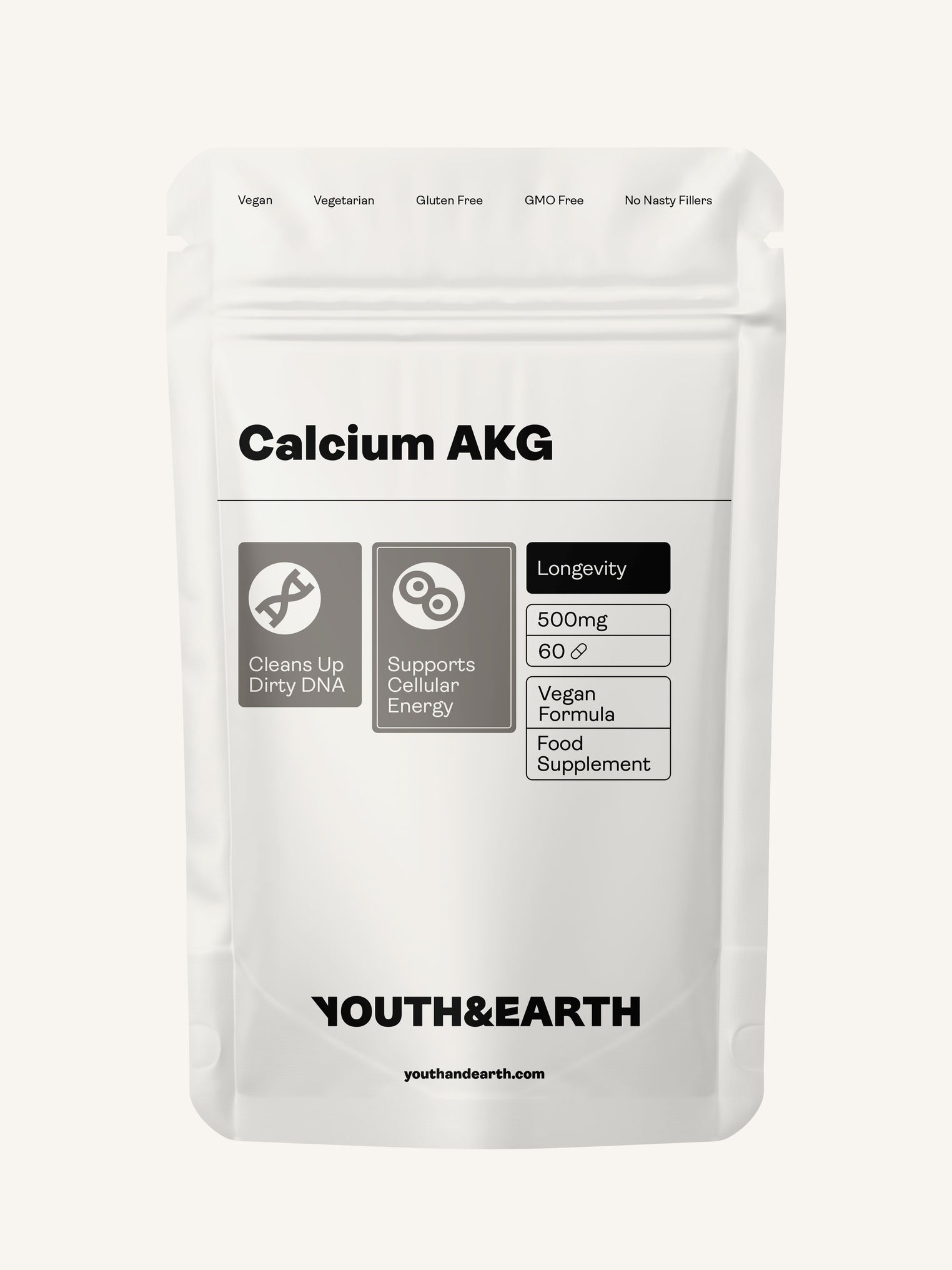 Calcium Alpha Keto-Glutarate (AKG) 500mg x 60 Capsules - Youth & Earth UK Store - Calcium Alpha Keto-Gluterate