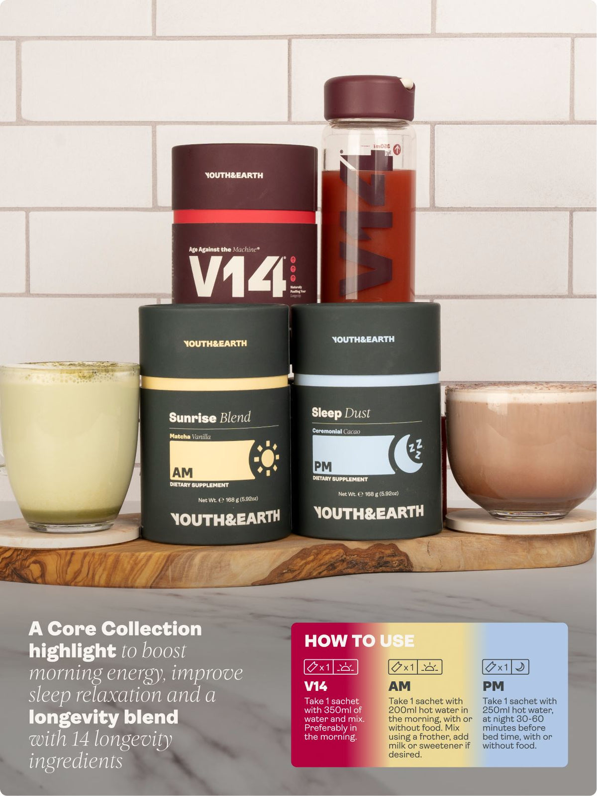 Complete System Bundle (AM: Sunrise Blend + PM: Sleep Dust + V14 Longevity Reds) - Youth &amp; Earth UK Store - 