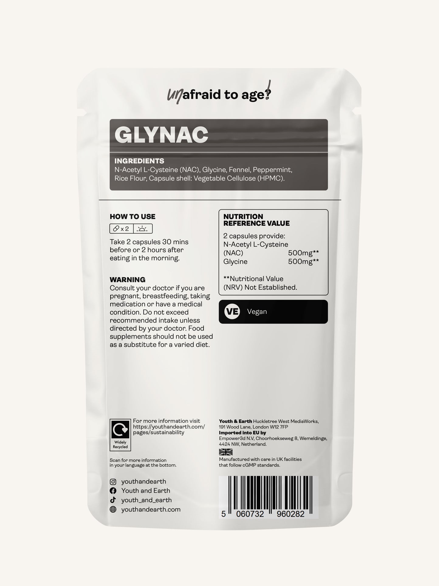 GLYNAC – 500mg, 60 Capsules - Youth & Earth UK Store - NAC & Glycine
