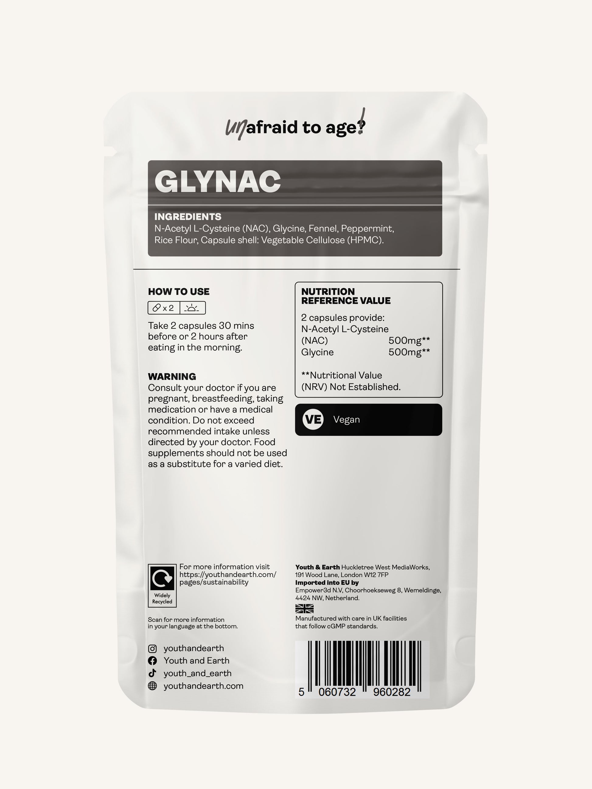 GLYNAC – 500mg, 60 Capsules - Youth & Earth UK Store - NAC & Glycine