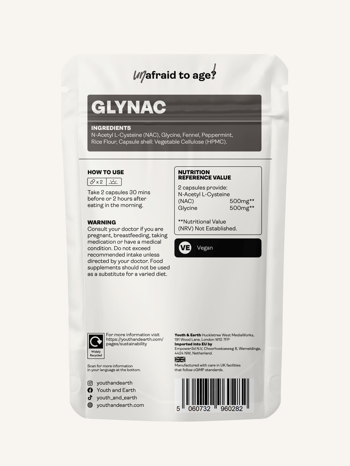 GLYNAC – 500mg, 60 Capsules - Youth &amp; Earth UK Store - NAC &amp; Glycine