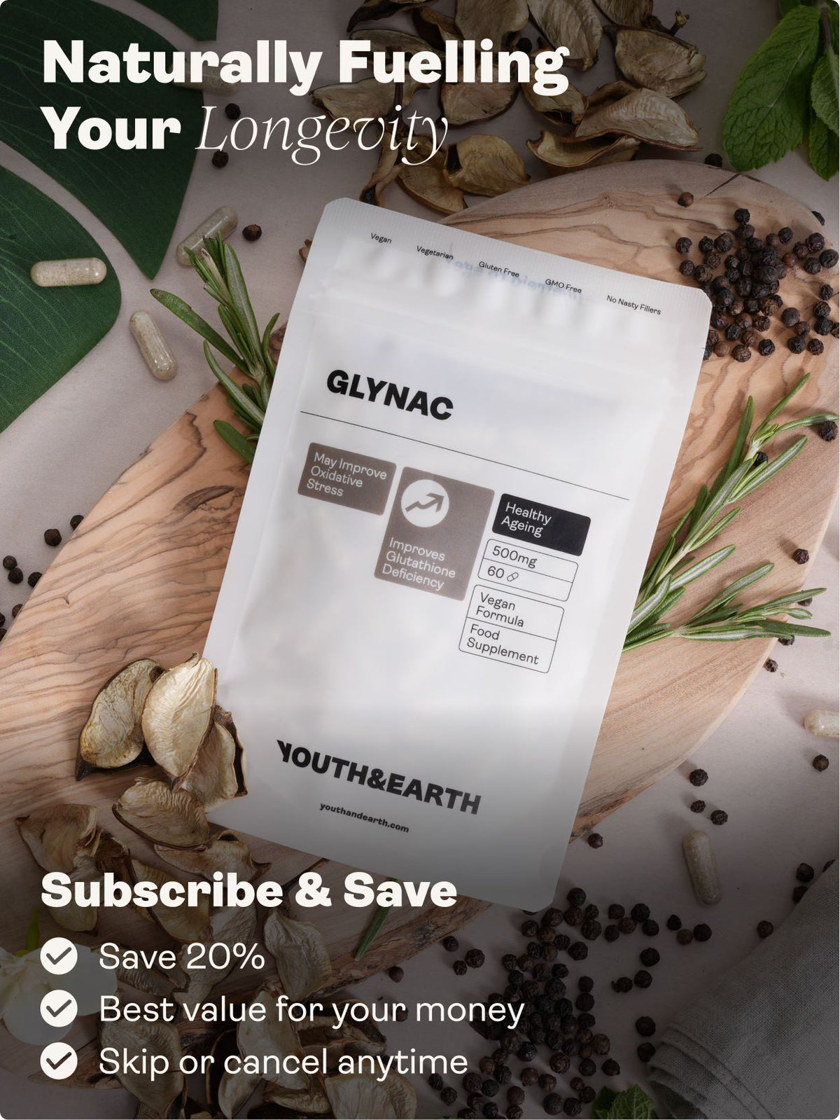 GLYNAC – 500mg, 60 Capsules - Youth &amp; Earth UK Store - NAC &amp; Glycine