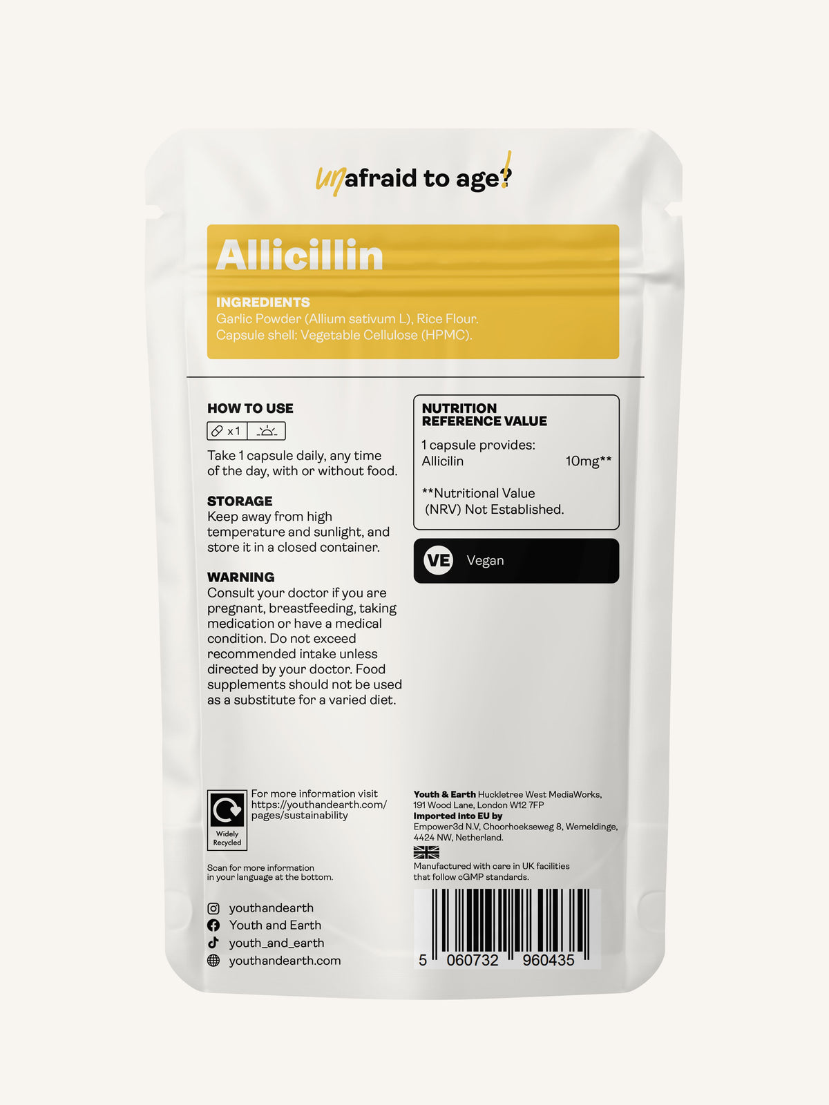 Garlic Extract (Allicillin) Extra Strength, 60 capsules (2 months supply) - Youth &amp; Earth UK Store - 