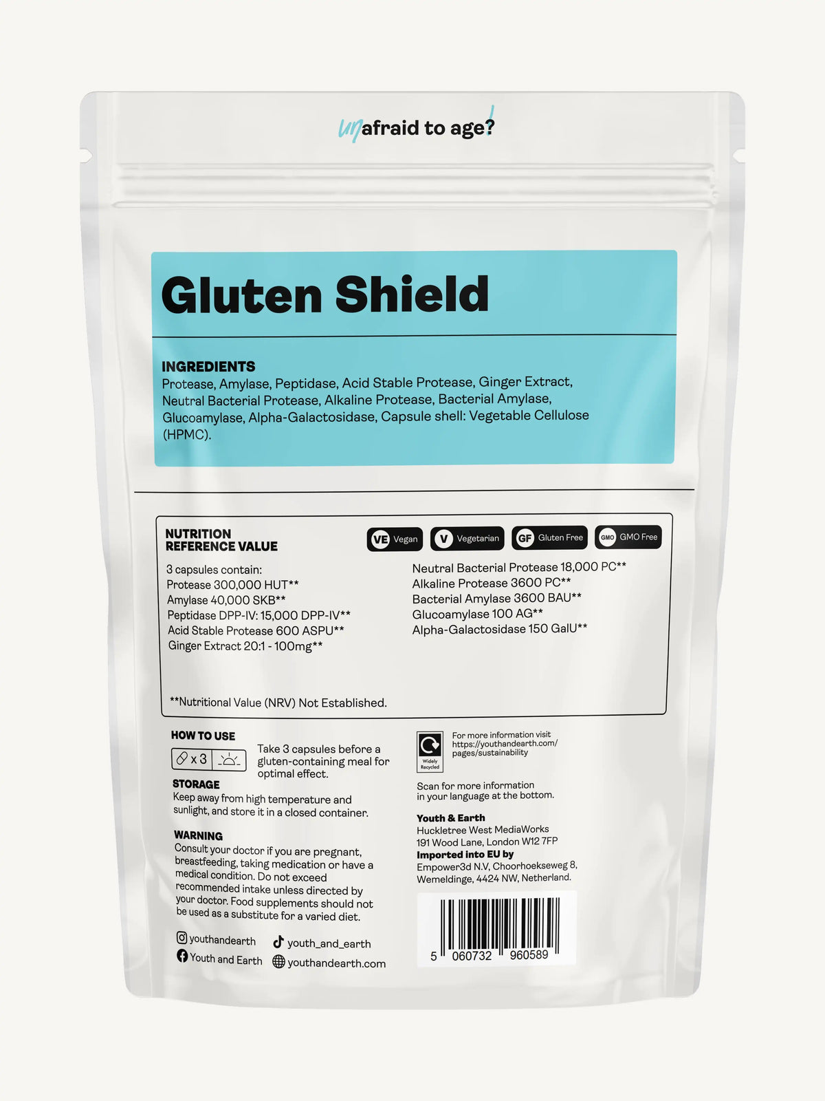Gluten Shield - 90 Capsules - Youth &amp; Earth UK Store - 