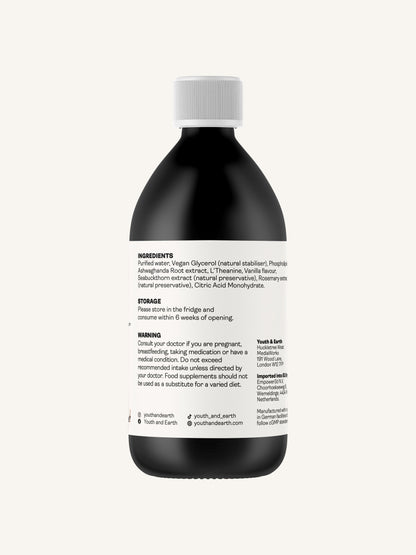 Liposomal Ashwagandha 200mg & L'Theanine 200mg – Coffee & Vanilla Flavour, 250ml - Youth & Earth UK Store - Liposomal Ashwagandha & L'Theanine