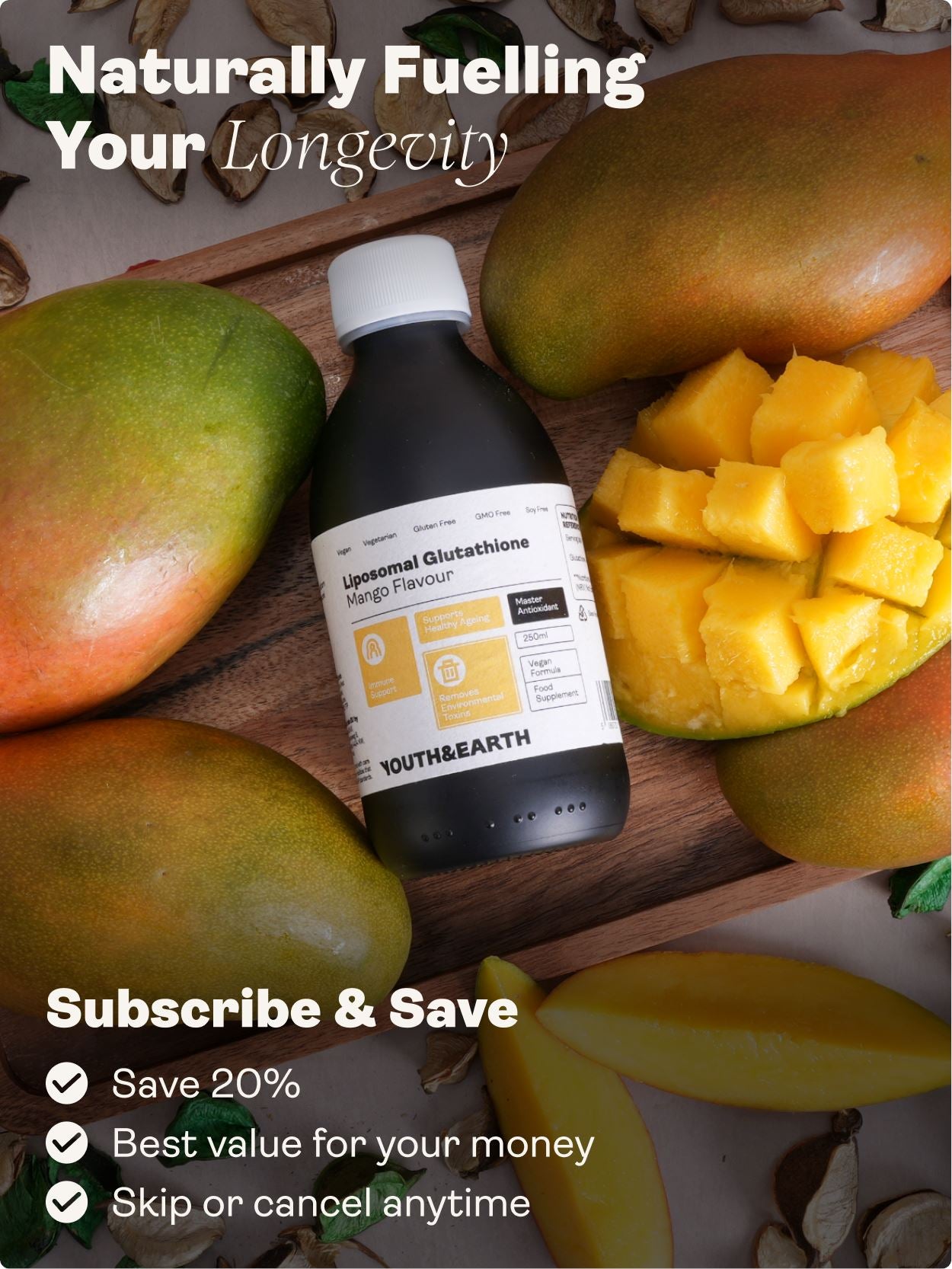 Liposomal Glutathione 400mg – Mango Flavour, 250ml - Youth & Earth UK Store - Liposomal Products