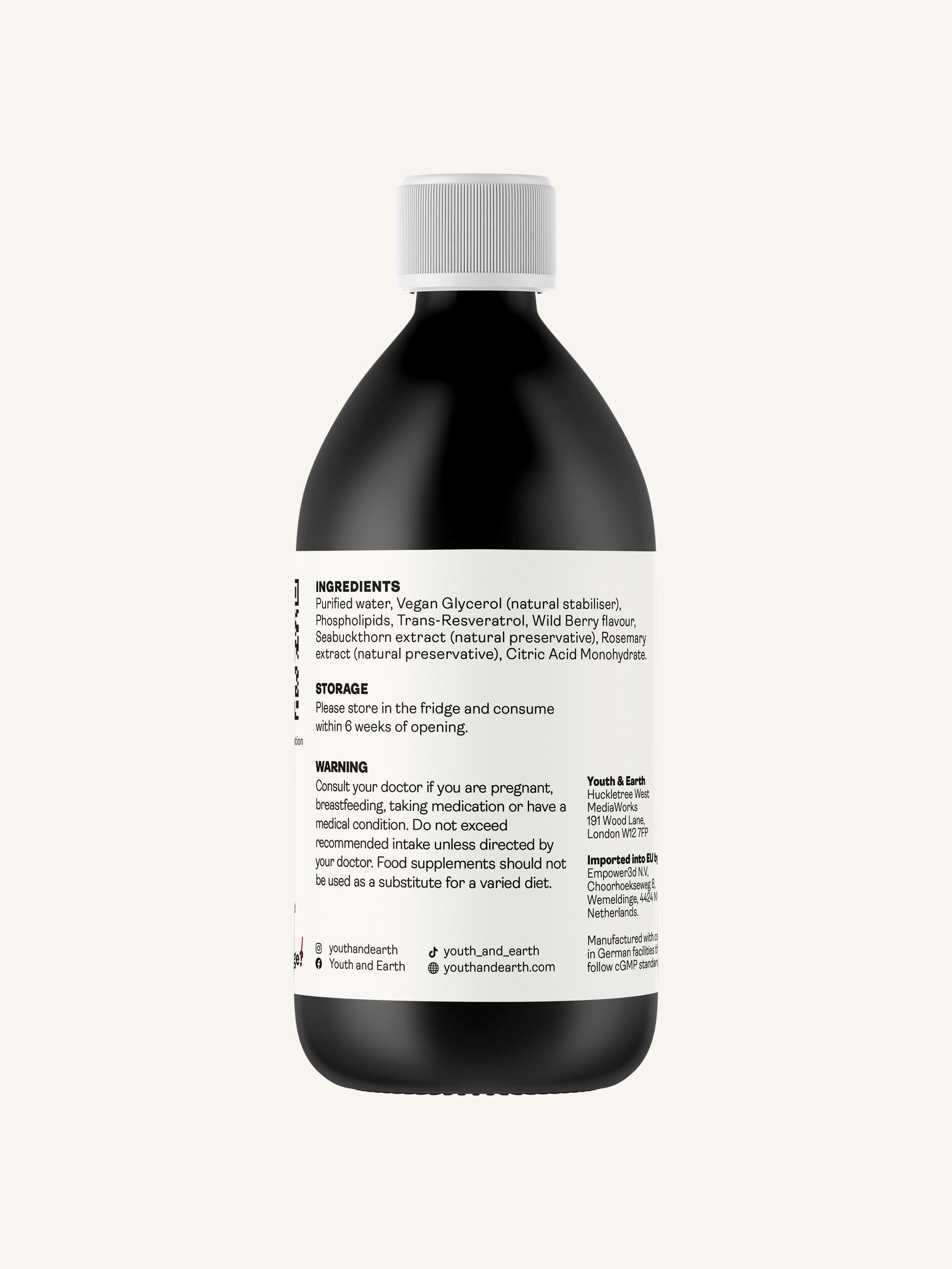 Liposomal Resveratrol 200mg (Wild Berry Flavour, 250ml) - Youth & Earth UK Store - Vitamins & Supplements
