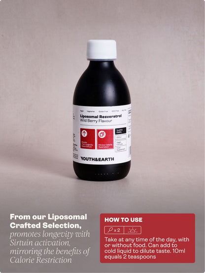 Liposomal Resveratrol 200mg (Wild Berry Flavour, 250ml) - Youth & Earth UK Store - Vitamins & Supplements