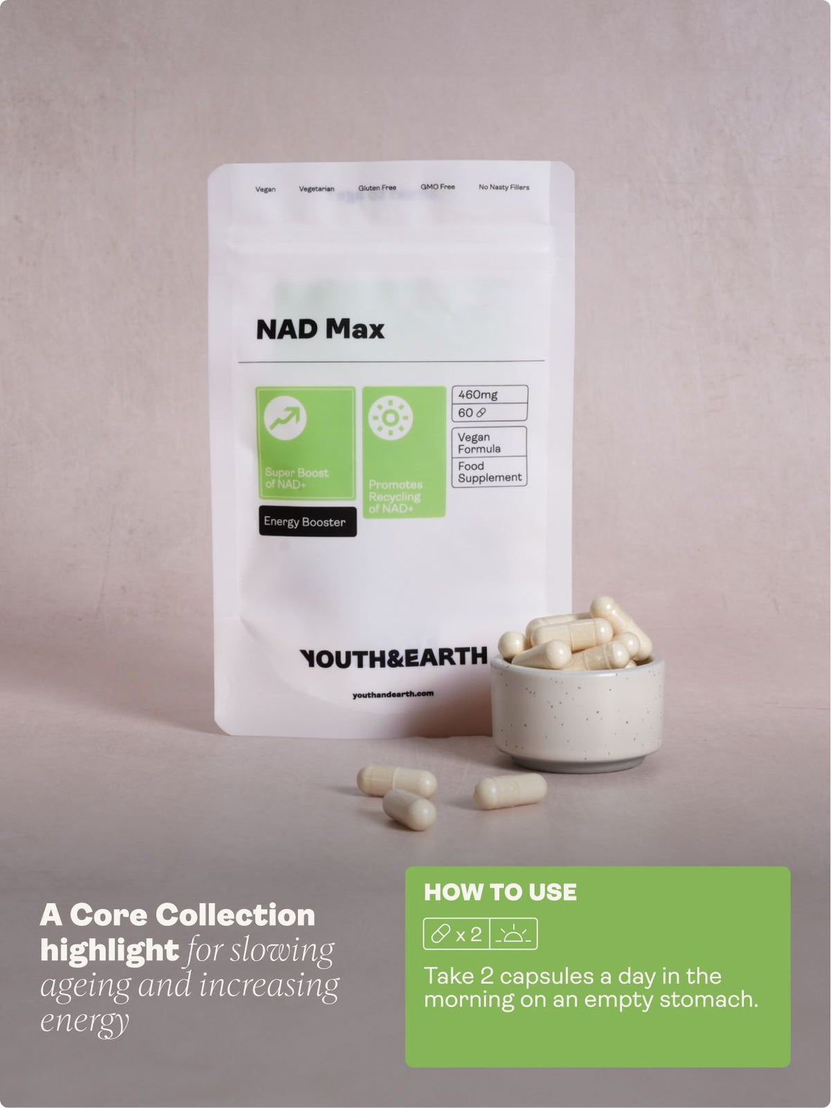 NAD Max - 460mg, 60 Capsules - Youth &amp; Earth UK Store - 