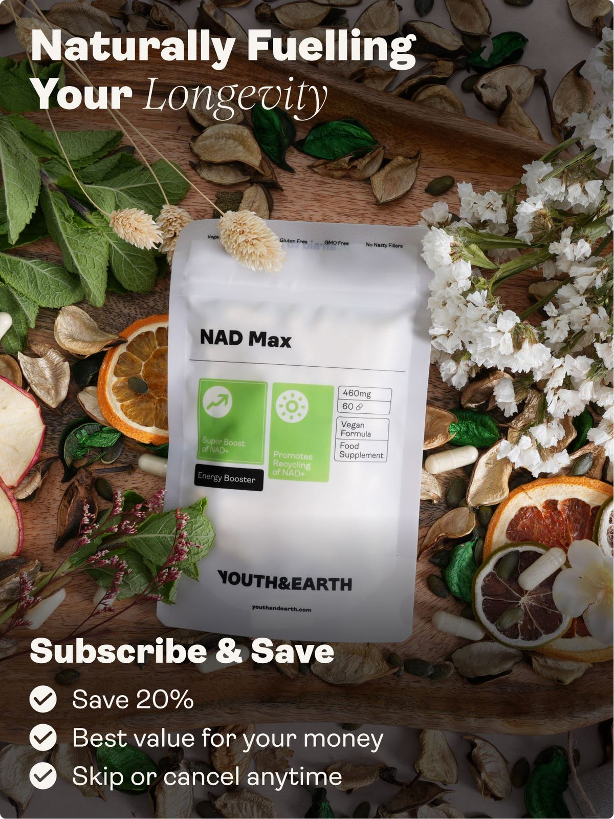 NAD Max - 460mg, 60 Capsules - Youth &amp; Earth UK Store - 