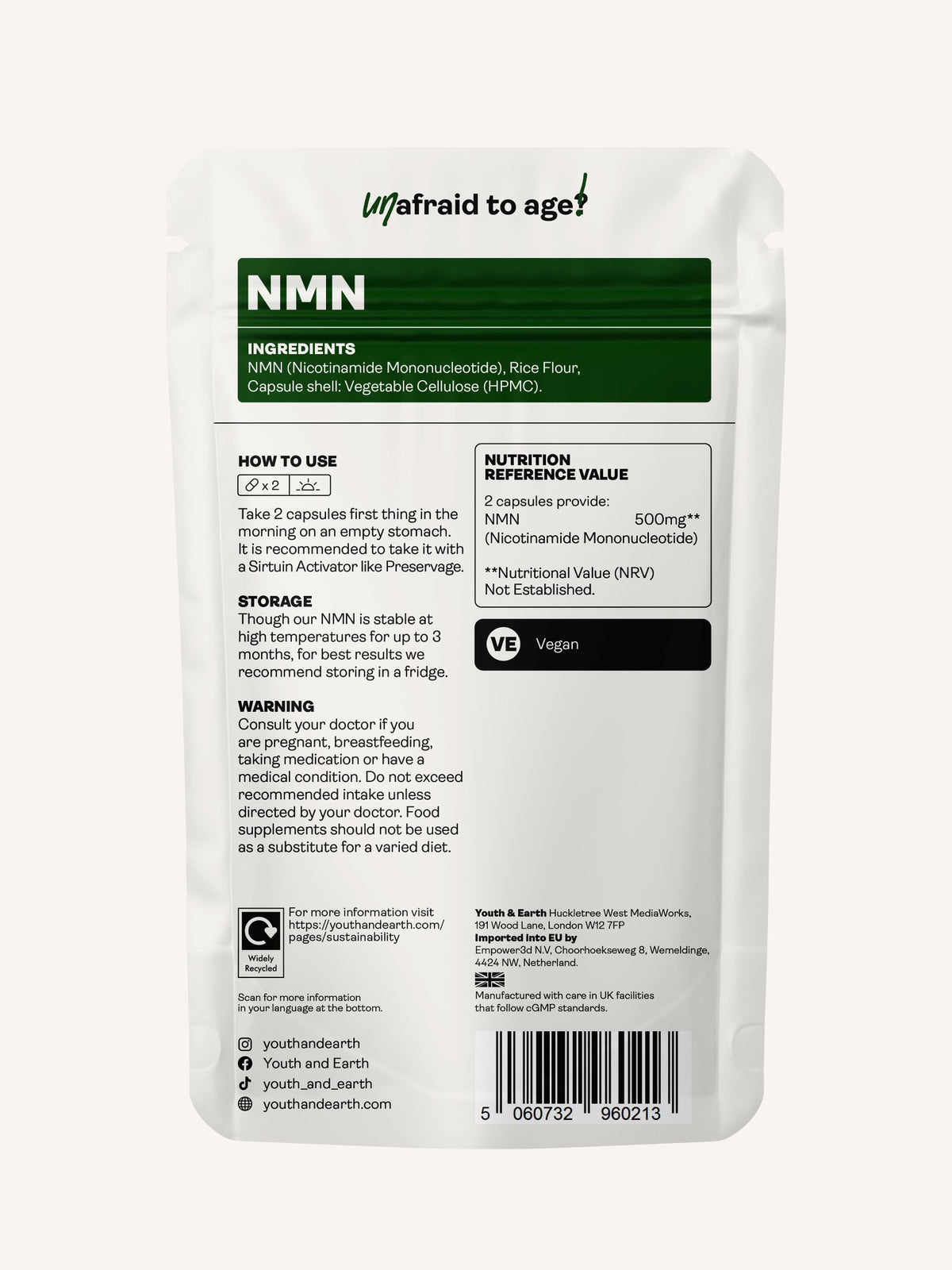 NMN Supplement - 60 Capsules - Youth &amp; Earth UK Store - 