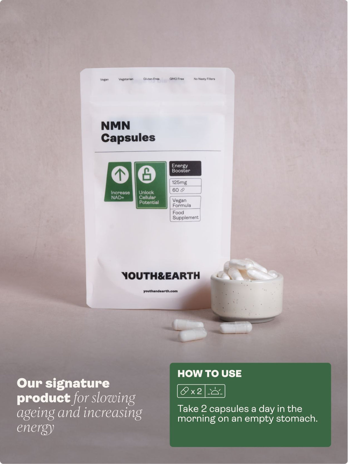 NMN Supplement - 60 Capsules - Youth &amp; Earth UK Store - 