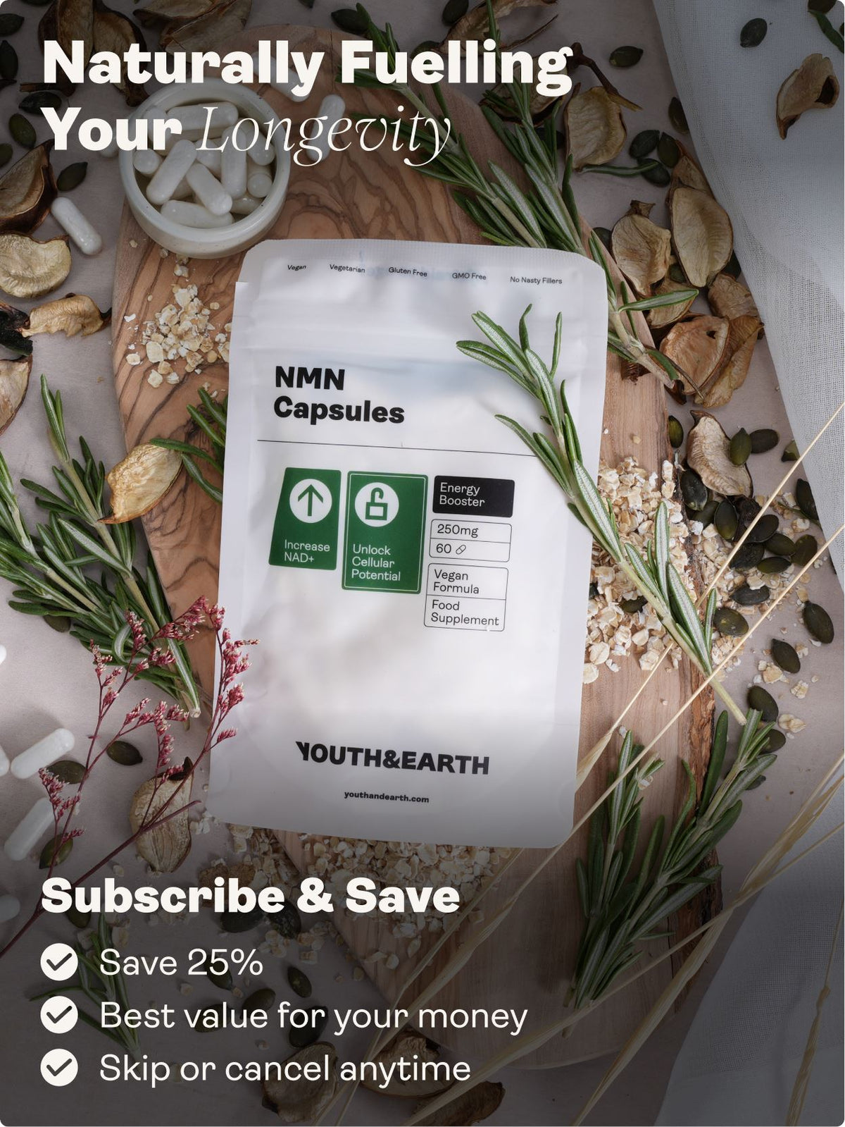 NMN Supplement - 60 Capsules - Youth &amp; Earth UK Store - 
