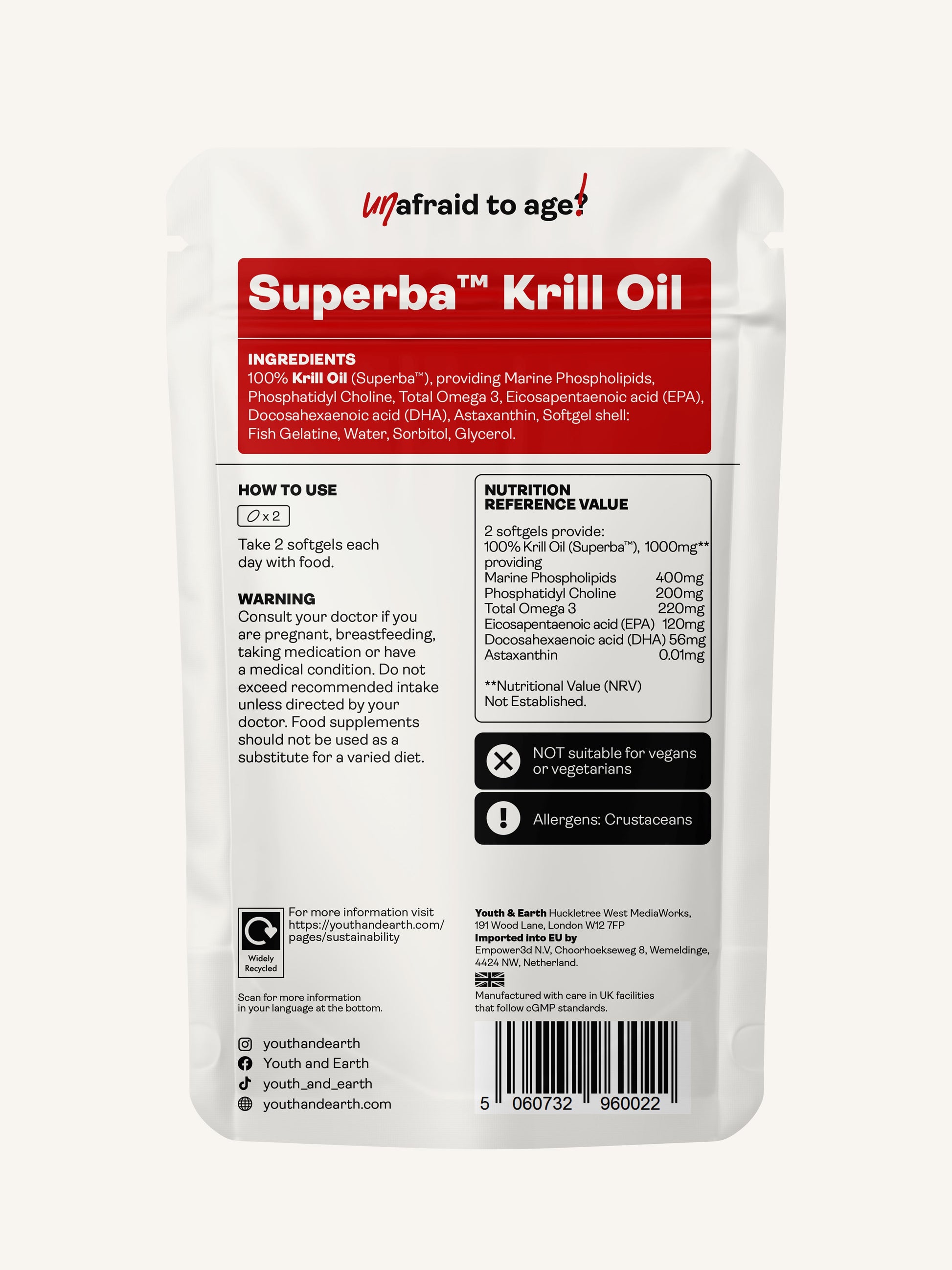 Omega-3 Krill Oil – 500mg, 60 Softgels - Youth & Earth UK Store - Brain Health