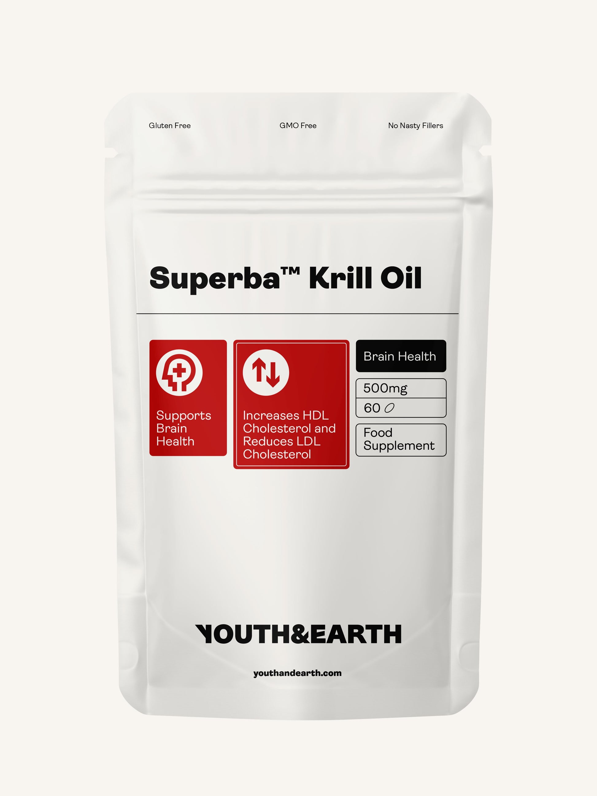 Omega-3 Krill Oil – 500mg, 60 Softgels - Youth & Earth UK Store - Brain Health
