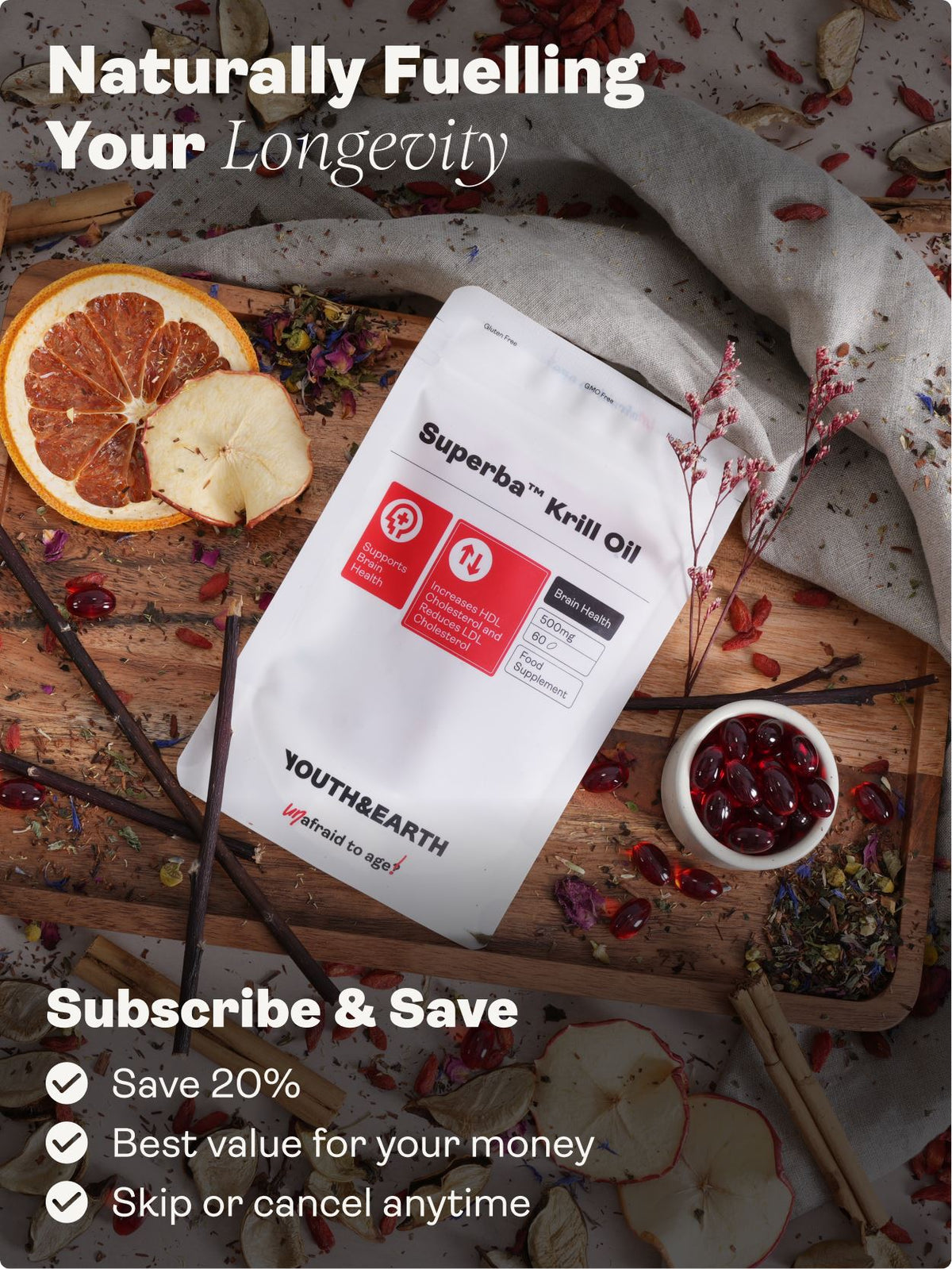 Omega-3 Krill Oil – 500mg, 60 Softgels - Youth & Earth UK Store - Brain Health