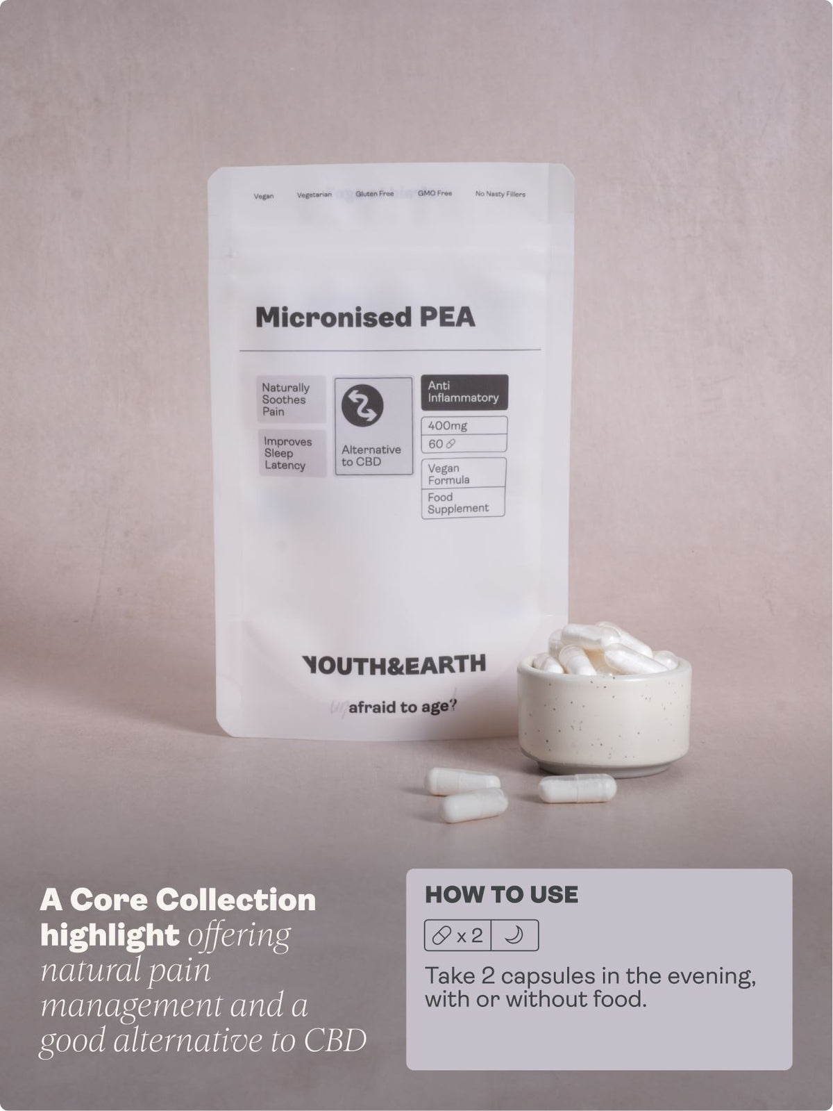 PEA (Palmitoylethanolamide) Micronised – 400mg, 60 Capsules - Youth &amp; Earth UK Store - Vitamins &amp; Supplements