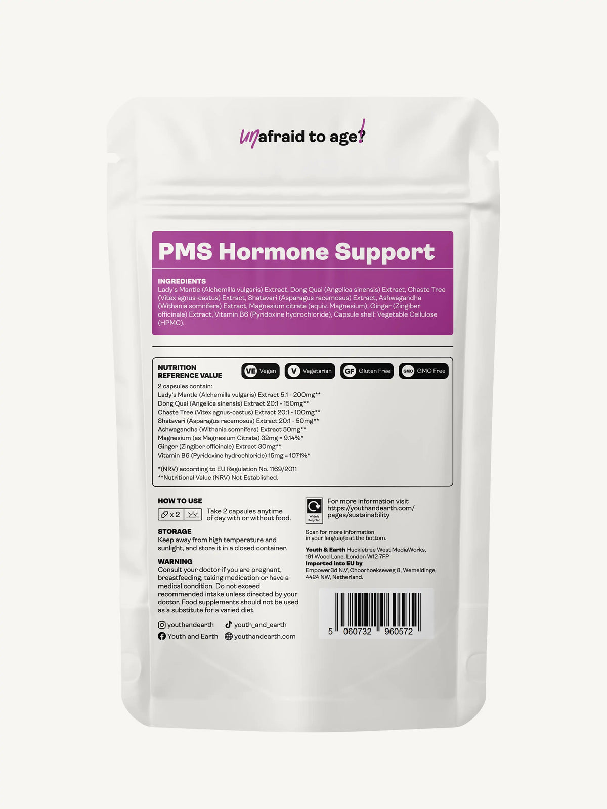 PMS Hormone Support 60 Capsules - Youth &amp; Earth UK Store - 