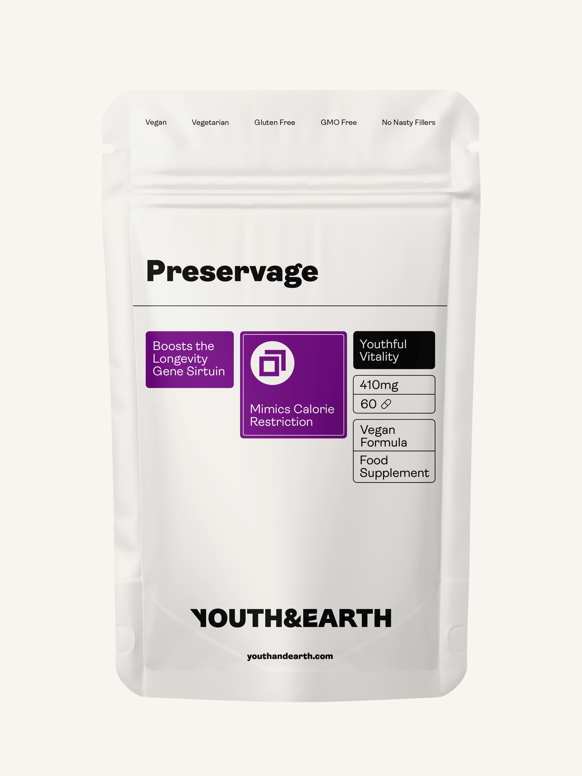 Preservage (Trans-Resveratrol, Curcumin, Quercetin, BioPerine) – 410mg, 60 Capsules - Youth &amp; Earth UK Store - Sirtuin Activator