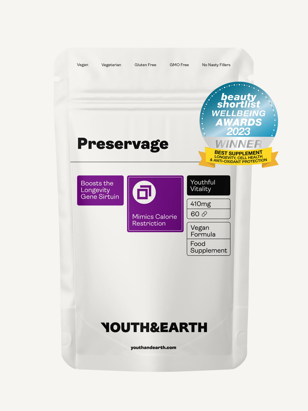 Preservage (Trans-Resveratrol, Curcumin, Quercetin, BioPerine) – 410mg, 60 Capsules - Youth &amp; Earth UK Store - Sirtuin Activator