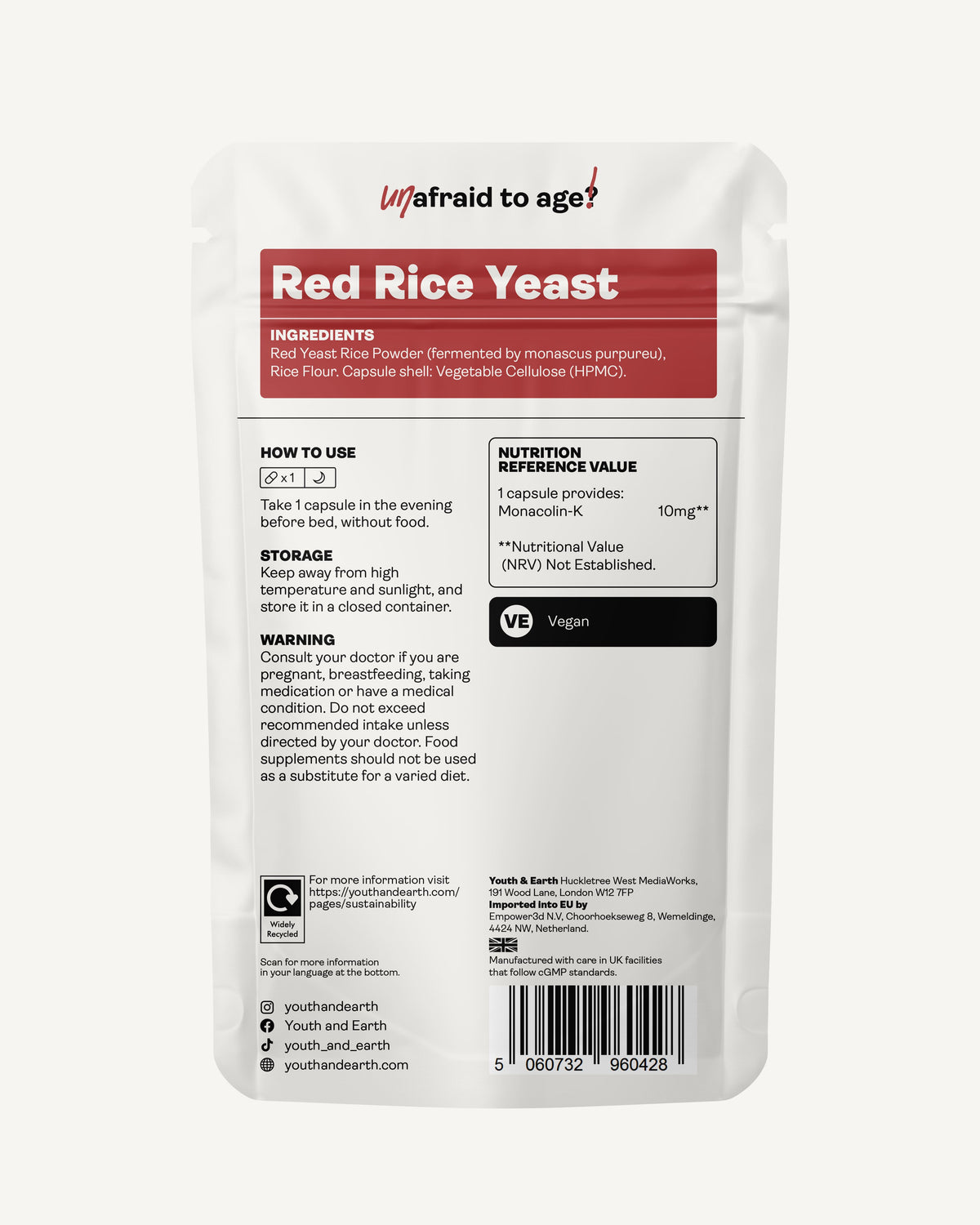 Red Rice Yeast 60 Capsules (2 months supply) - Youth &amp; Earth UK Store - 