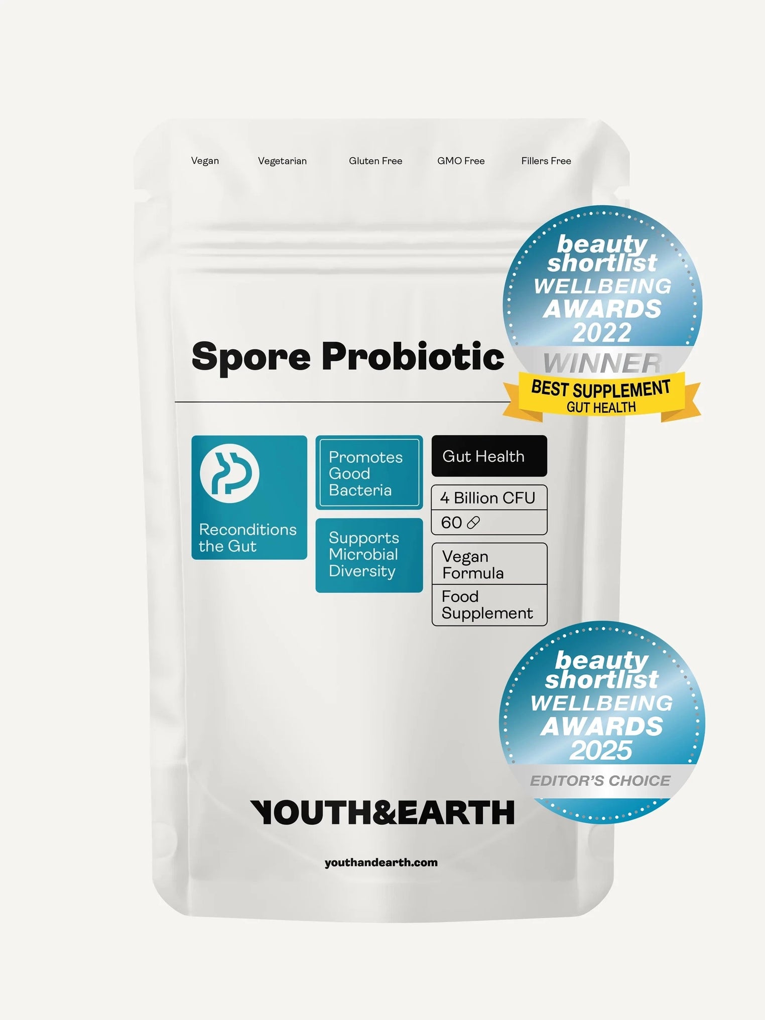 Spore Probiotic (Bacillus Subtilis HU58®, Coagulans SC208 & Clausii SC109) 4 billion CFU count - 60 Capsules - Youth & Earth UK Store - 