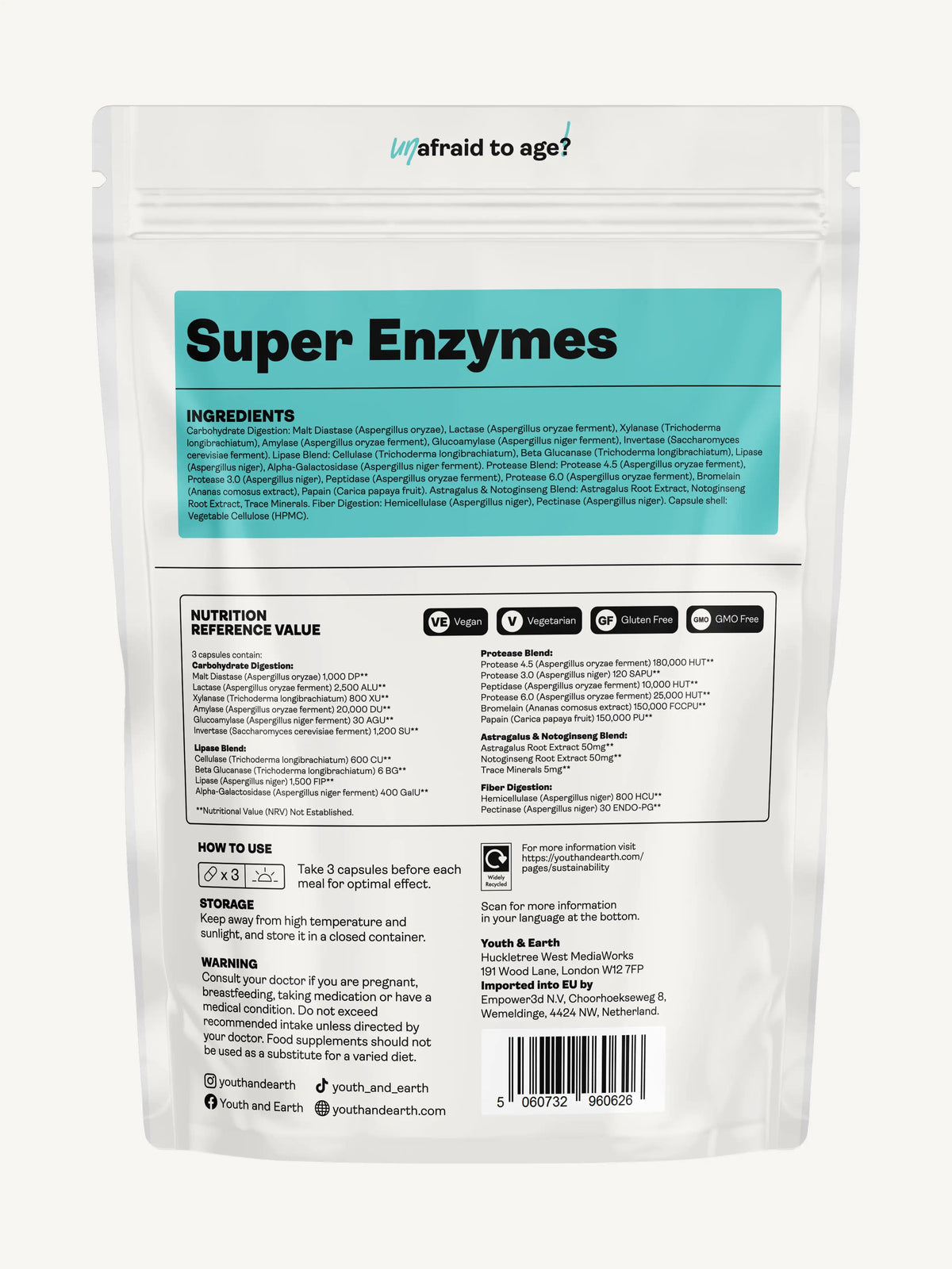 Super Enzymes - 90 Capsules - Youth &amp; Earth UK Store - 