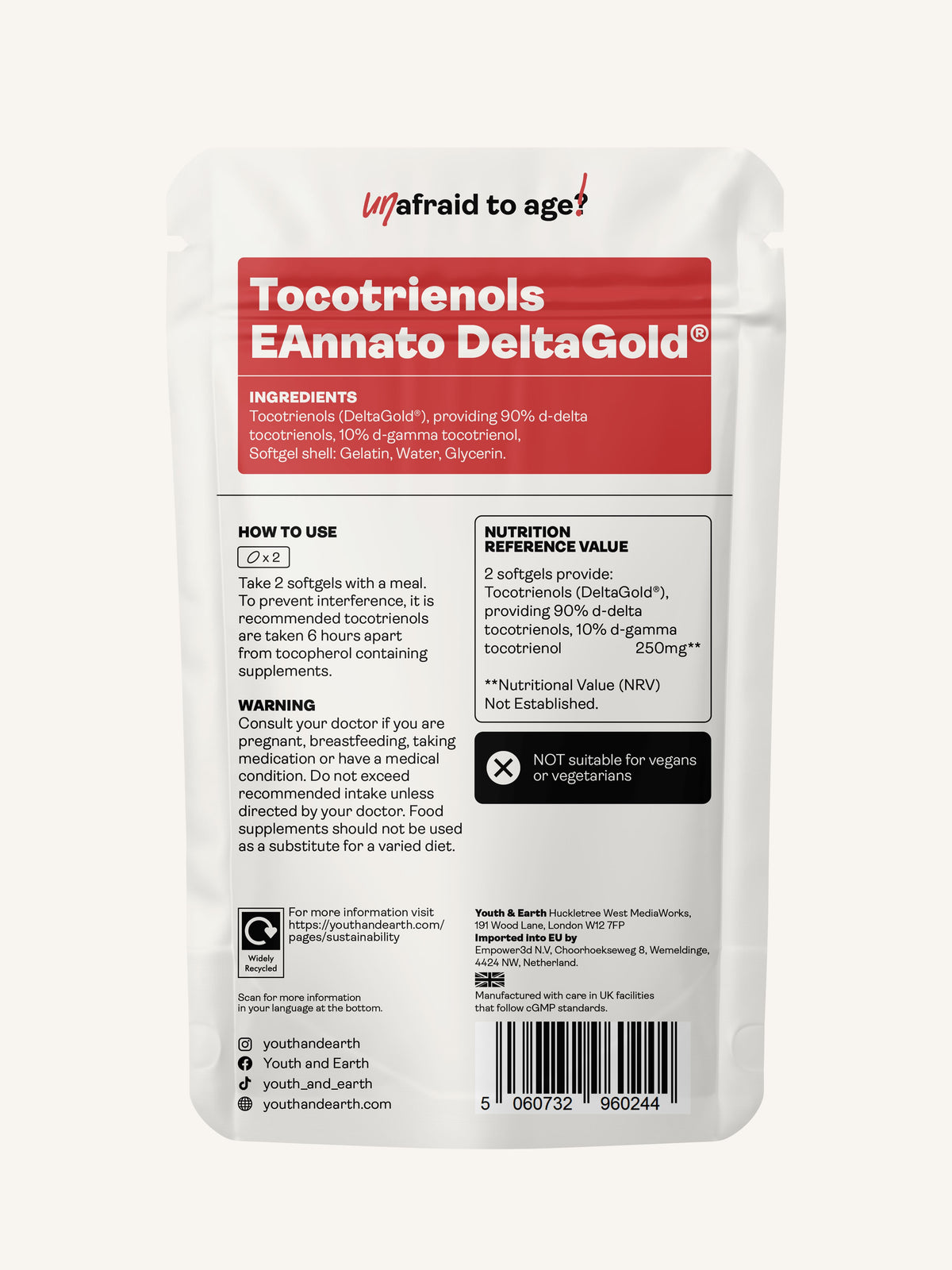 Tocotrienols EAnnato Delta Gold 125mg, 60 Softgels - Youth &amp; Earth UK Store - 