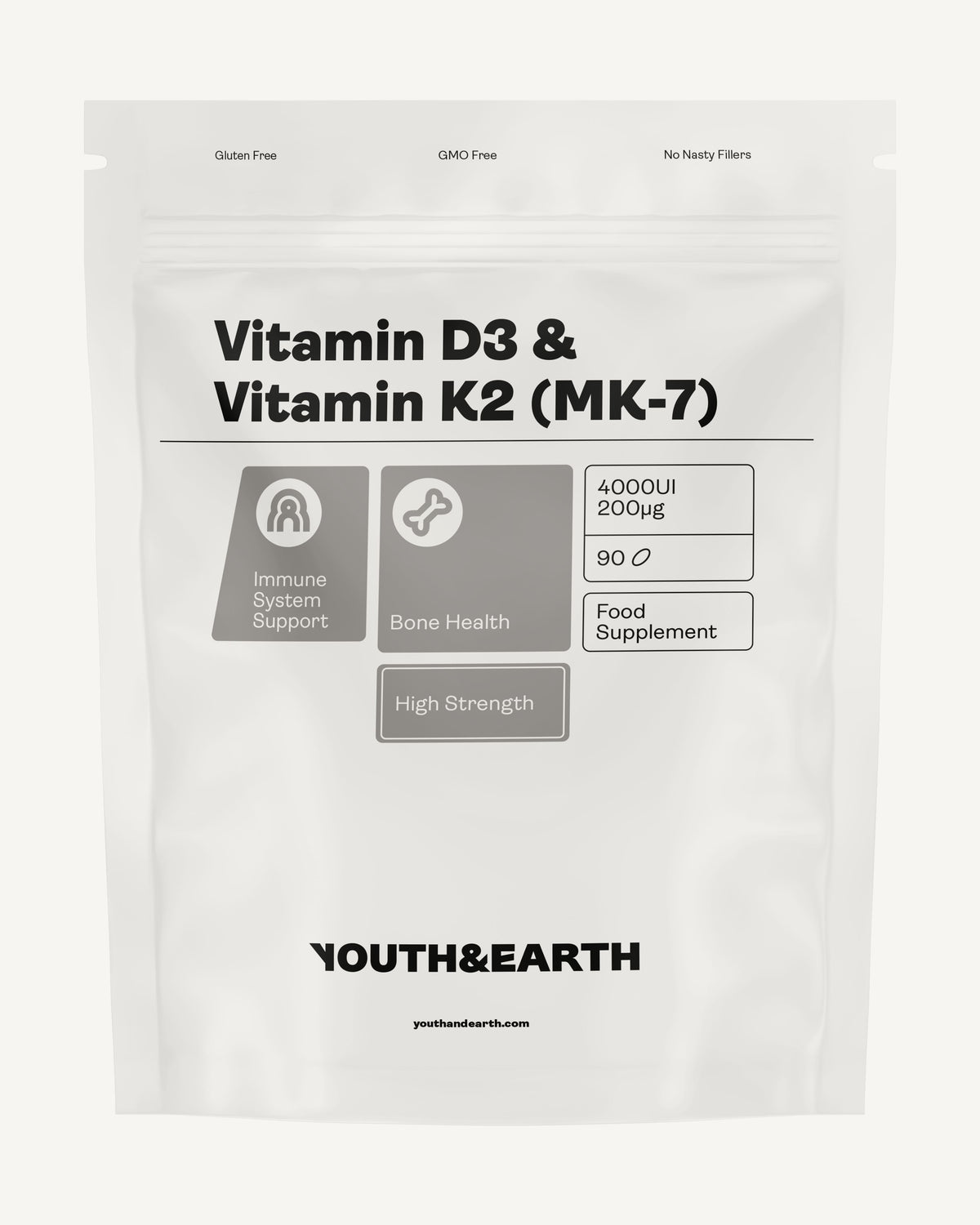 Vitamin D3 4000UI + K2 200mcg - Youth &amp; Earth UK Store - 