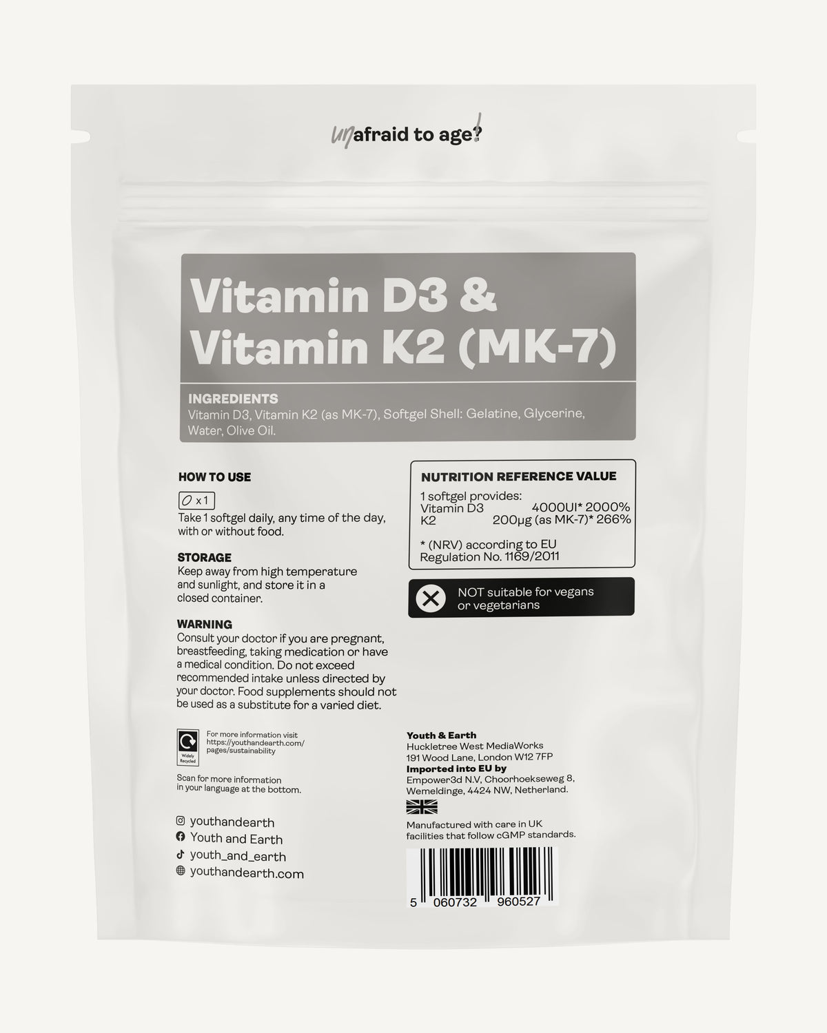 Vitamin D3 4000UI + K2 200mcg - Youth &amp; Earth UK Store - 