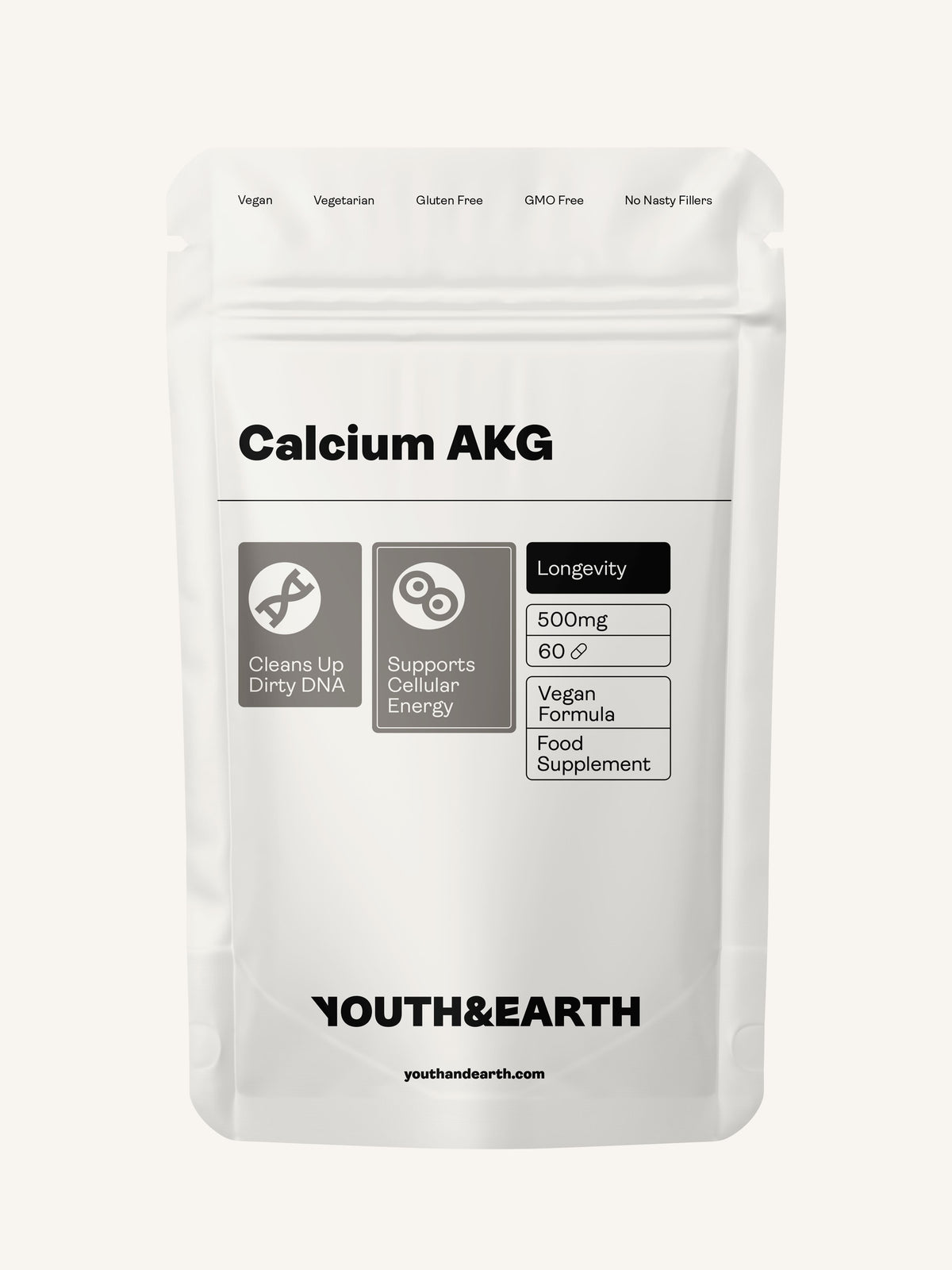 Calcium Alpha Keto-Glutarate (CALCIUM AKG) – 500mg x 60 Capsules Calcium Alpha Keto-Gluterate Youth &amp; Earth 