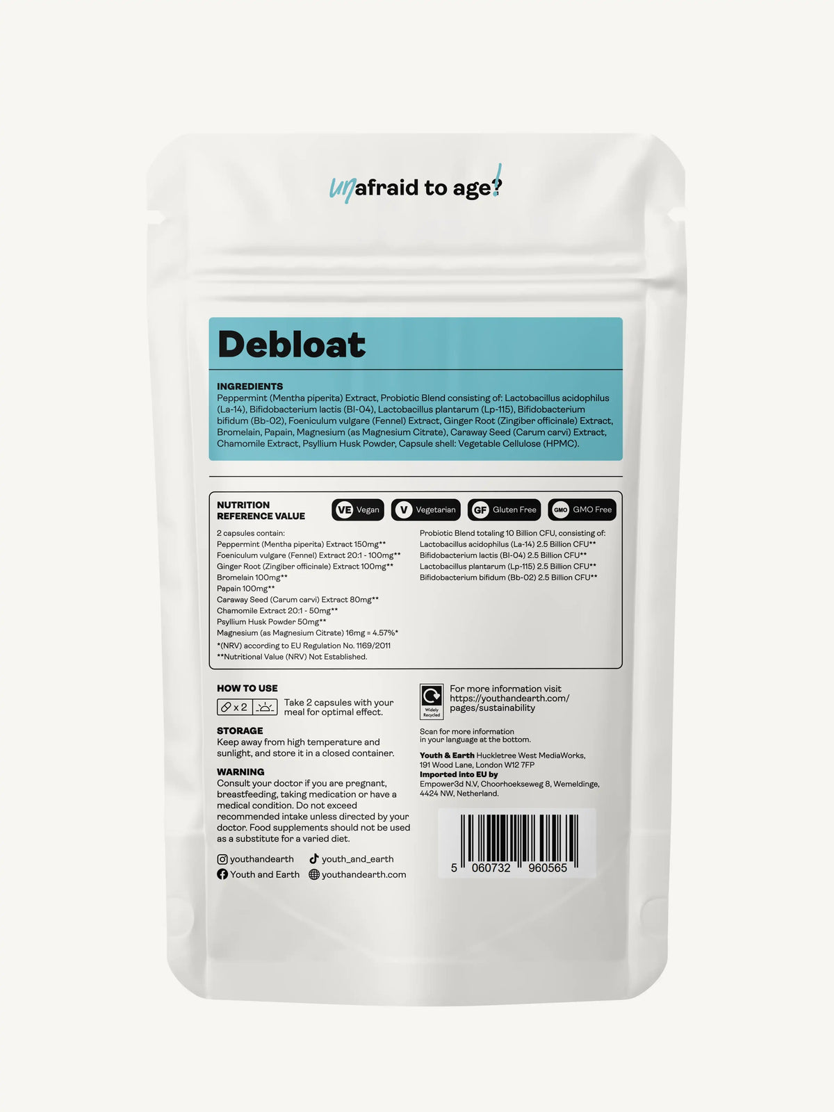 Debloat 850mg x 60 Capsules Youth &amp; Earth 