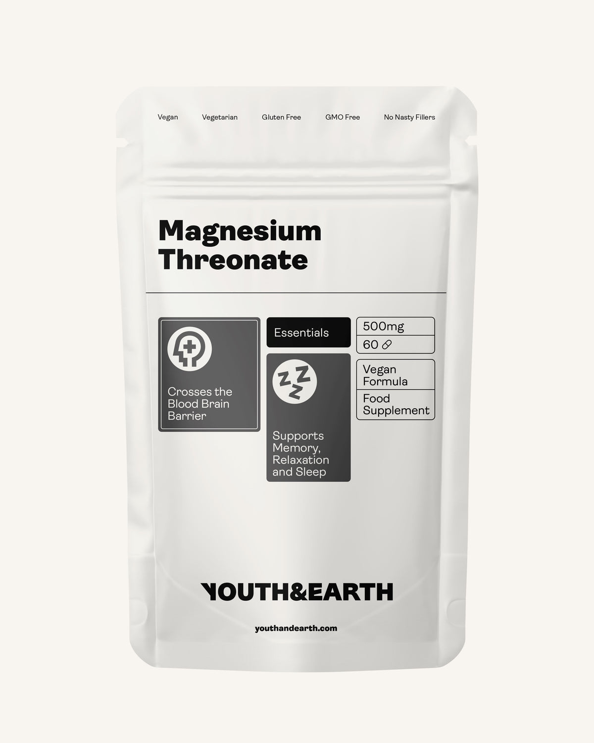 Magnesium Threonate 500mg x 60 Capsules youthandearth 